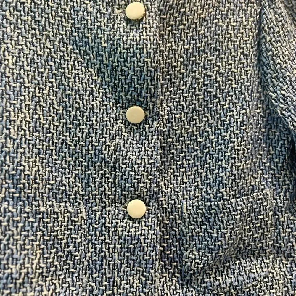 Janie and Jack Girls’ Blue & White Tweed Puff Sleeve Button-Up Jacket
